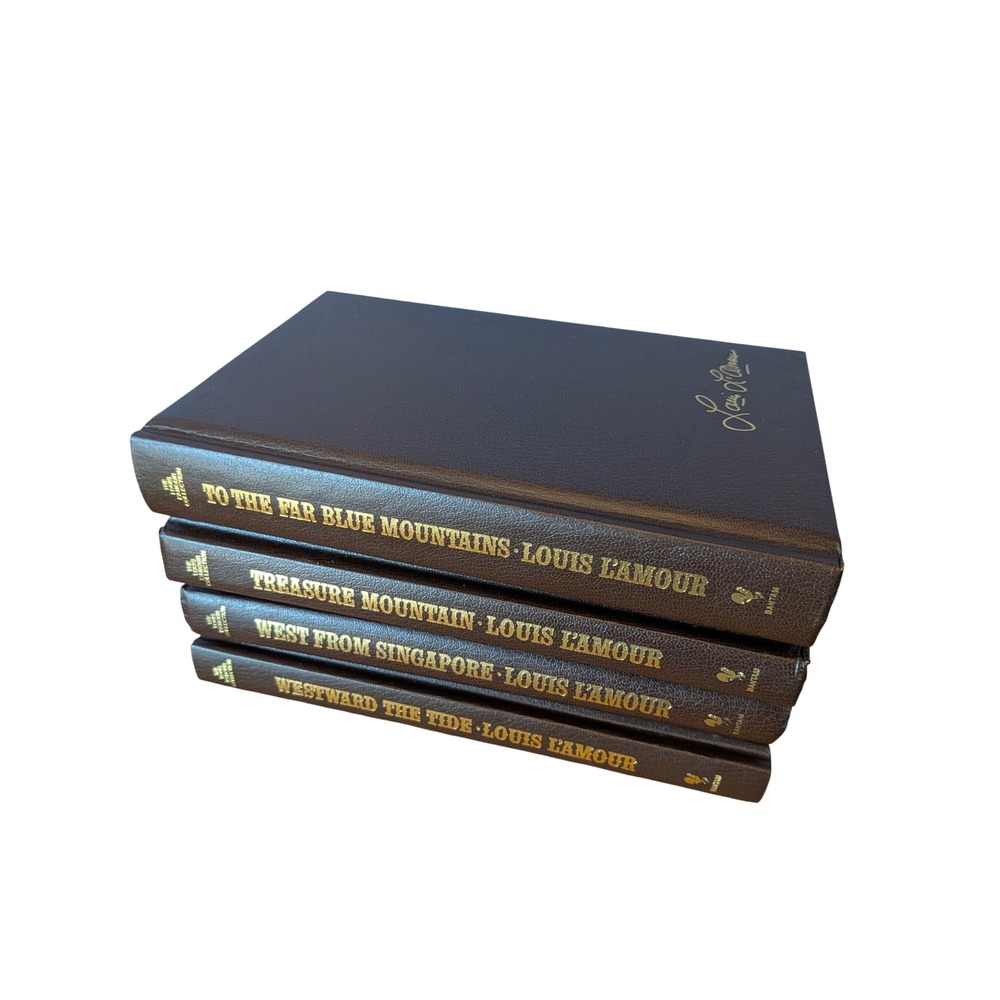 Louis L'amour Leatherette Hardcover Book Set 4 Titles Bantam Collection Brown